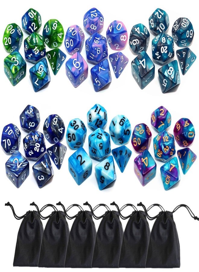 CREEBUY Polyhedral DND Dice Set-6 Pack Double-Colors Dice Sets Compatible with Dungeons and Dragons D&D Role Playing Game RPG MTG Games Dice with D4 D6 D8 D10 D% D12 D20 (6 Colors Set) - Image 1